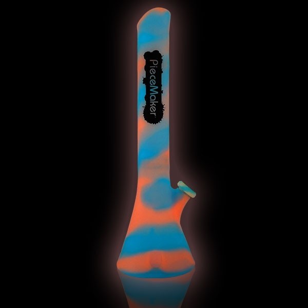 Bong de silicone Kahuna azul e rosa que brilha no escuro