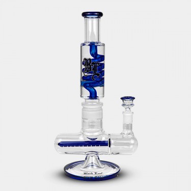 Bong de gel refrigerador com espiral + Inline Slit Black Leaf azul