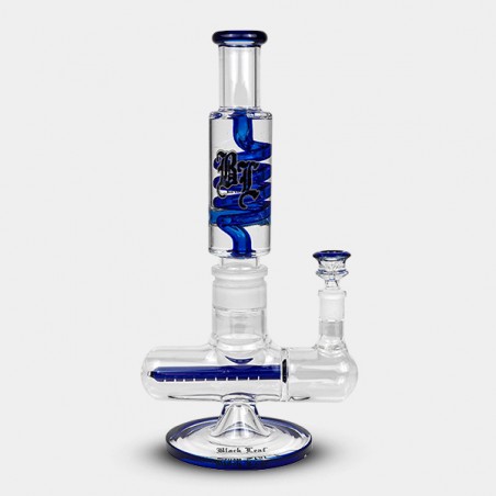 Bong de gel refrigerador com espiral + Inline Slit Black Leaf azul