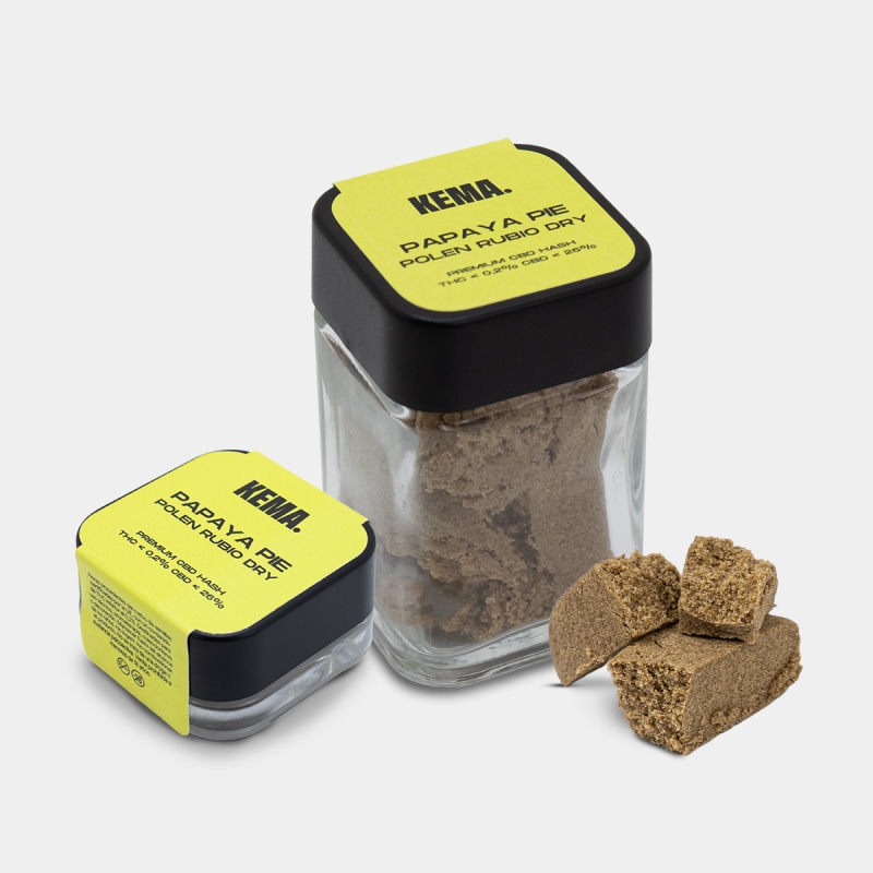 Hash CBD Pólen Rubio Seco 'Papaya Pie' KEMA todos os formatos