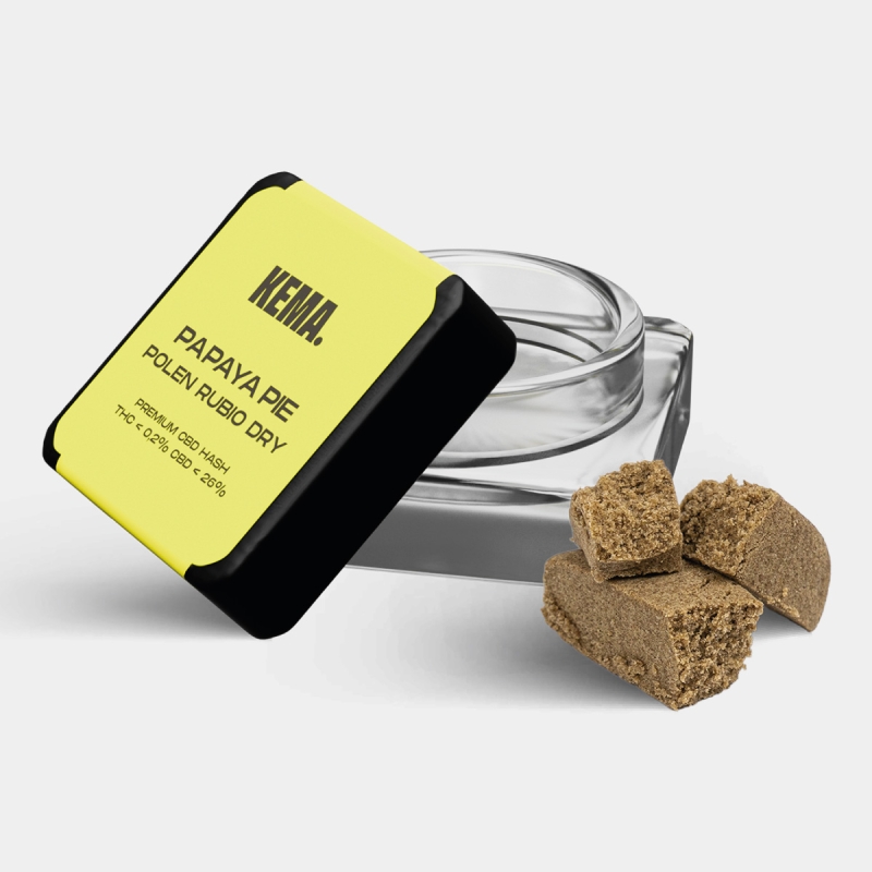 Haxixe CBD Polen Rubio Dry 'Papaya Pie' KEMA 3g aberto