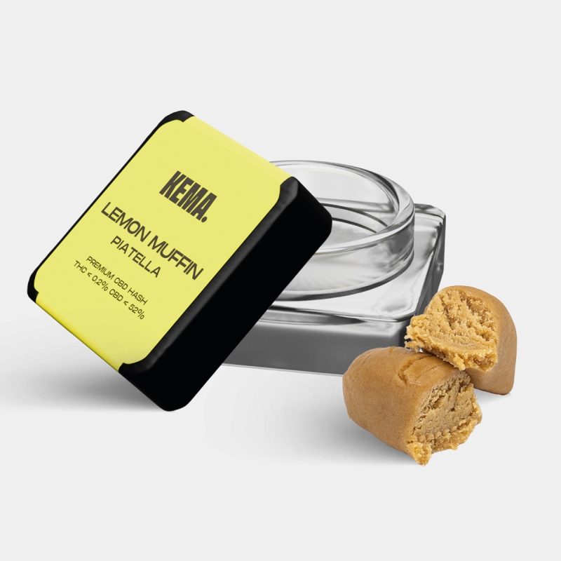Hash CBD Piatella 'Lemon Muffin' KEMA 3g aberto