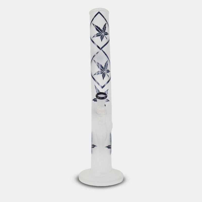 Vista frontal do Bong de Vidro Fosco Folhas Azuis 42 cm